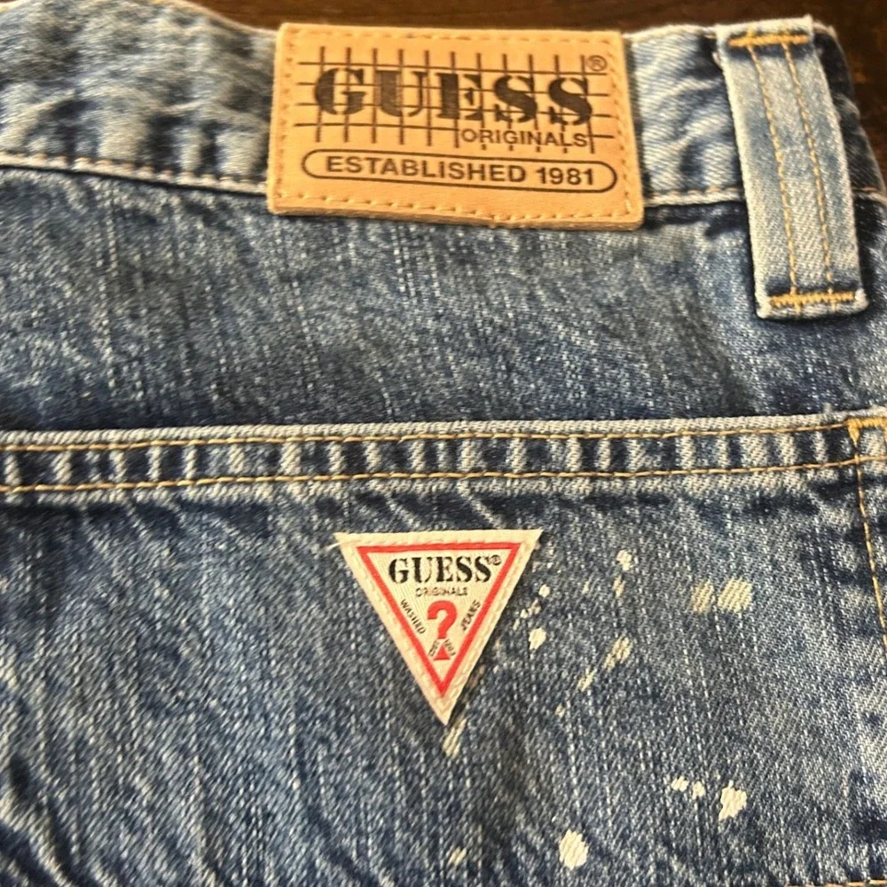 Guess Paint Splatter Carpenter Jean Shorts Cargo 32 Utility Denim Grunge 90s